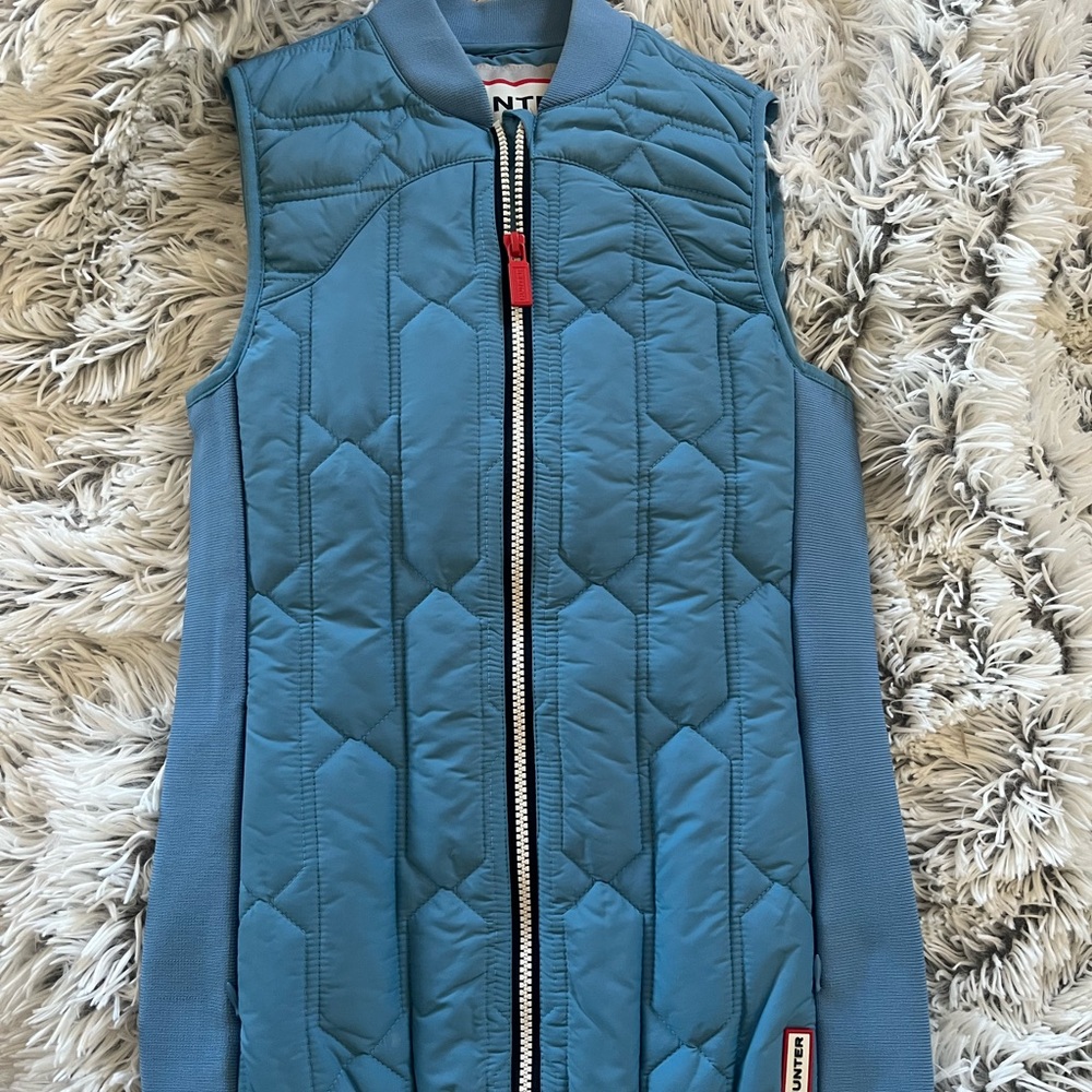 Blue Quilted Vest with Red Zipper